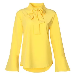 Female Autumn Blouse 2018 Women Flare Long Sleeve Bowknot Fashion Shirts Loose Casual Tops Office Shirt Blusa Work Blouses GV846