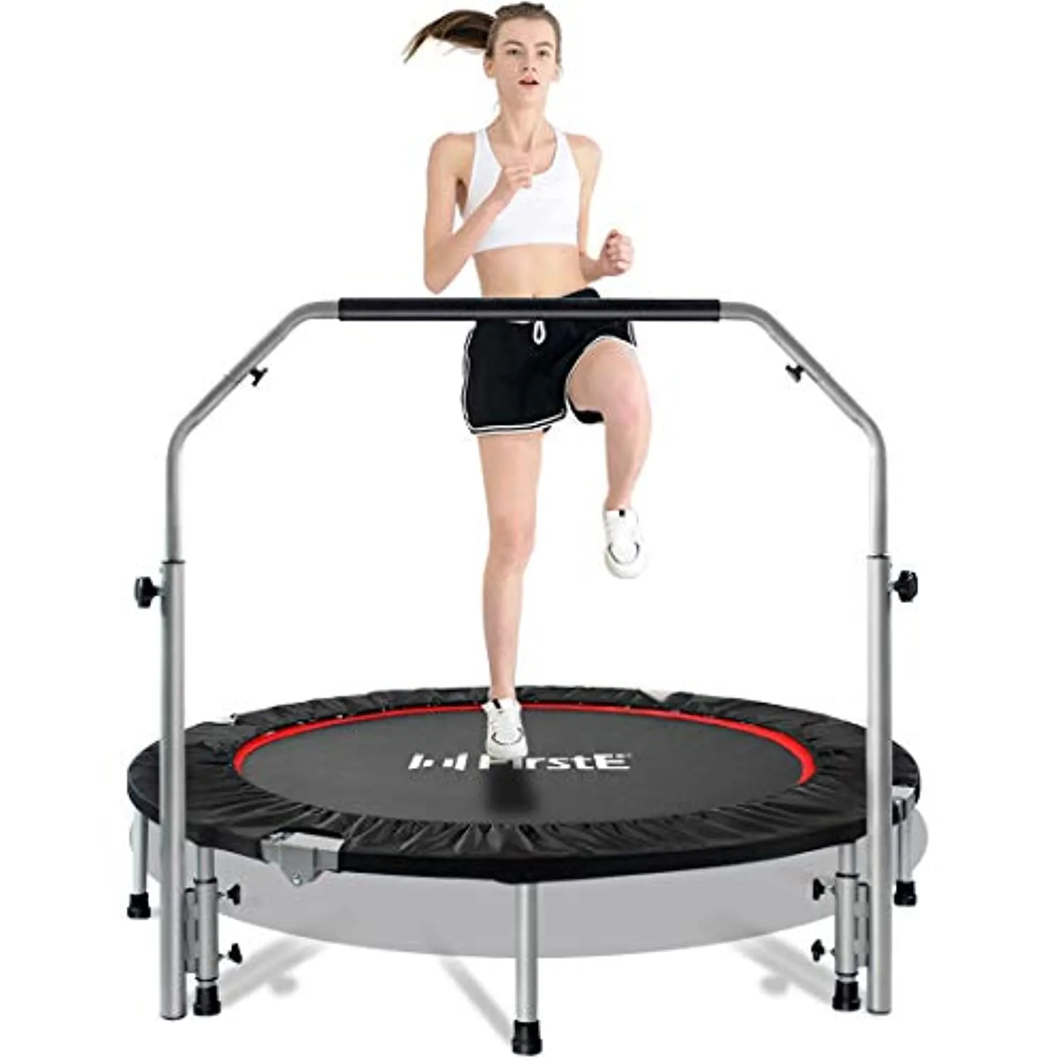 FirstE 48" Foldable Fitness Trampolines with 4 Level Adjustable Heights Foam Handrail,Jump Trampoline for Kids and Adults Indoor&Outdoor, Max Load 440lbs