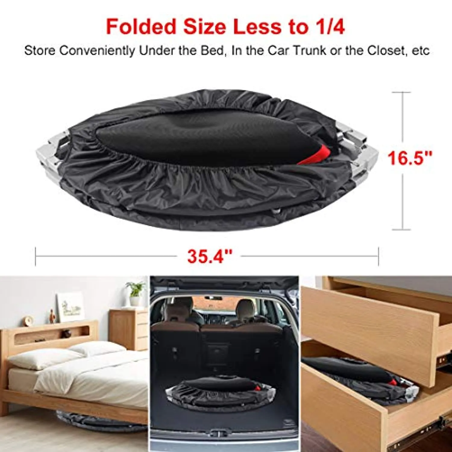 FirstE 48" Foldable Fitness Trampolines with 4 Level Adjustable Heights Foam Handrail,Jump Trampoline for Kids and Adults Indoor&Outdoor, Max Load 440lbs