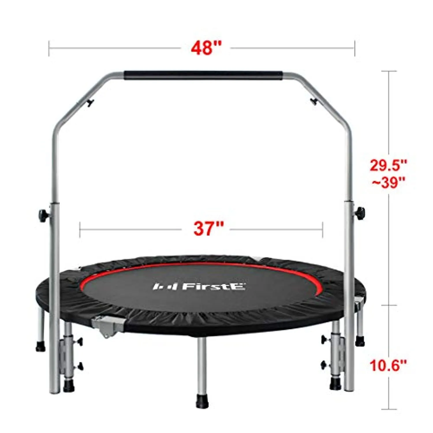 FirstE 48" Foldable Fitness Trampolines with 4 Level Adjustable Heights Foam Handrail,Jump Trampoline for Kids and Adults Indoor&Outdoor, Max Load 440lbs
