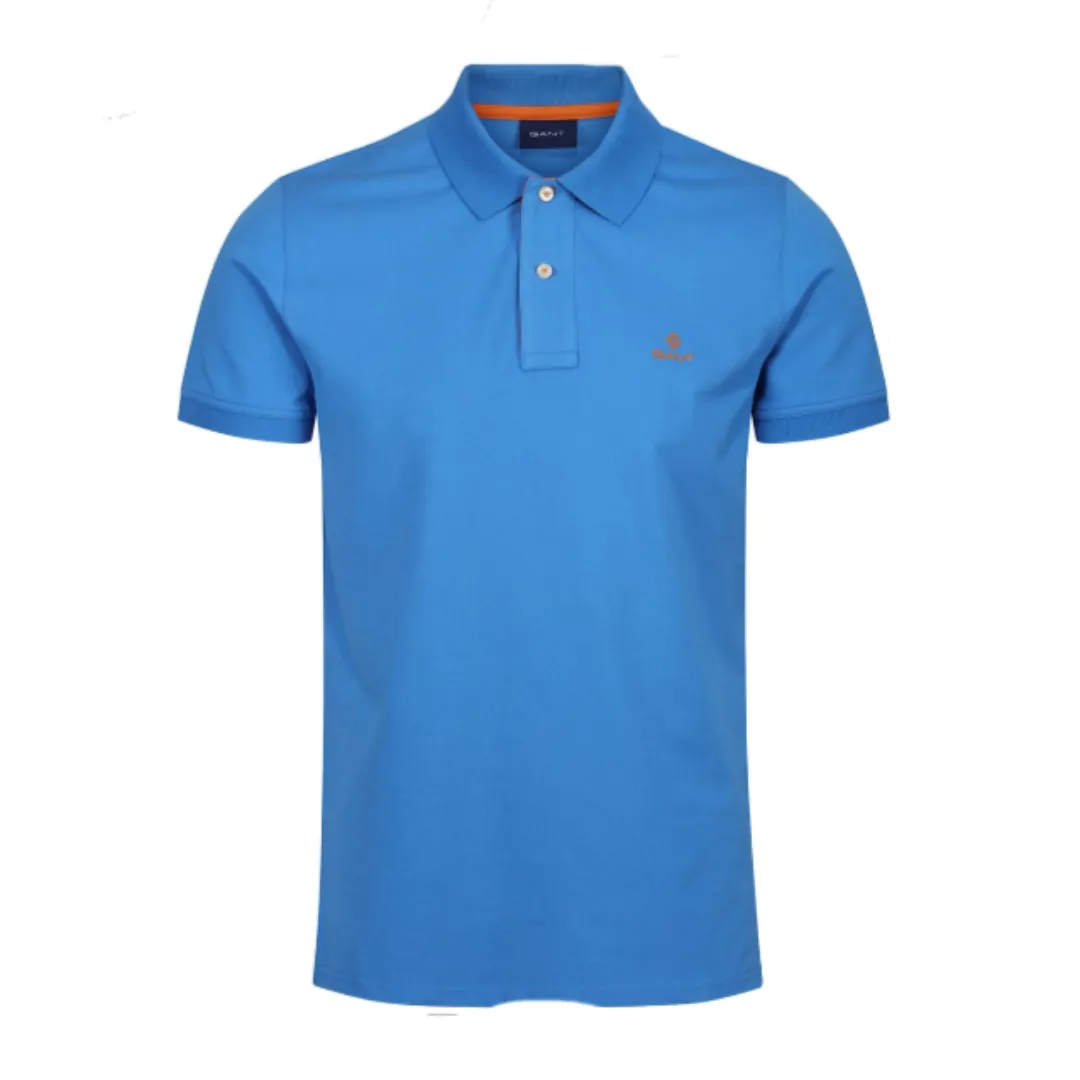 Gant Contrast Collar Pique Mid Blue