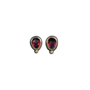 Garnet Post Earrings - Sterling   22k Gold