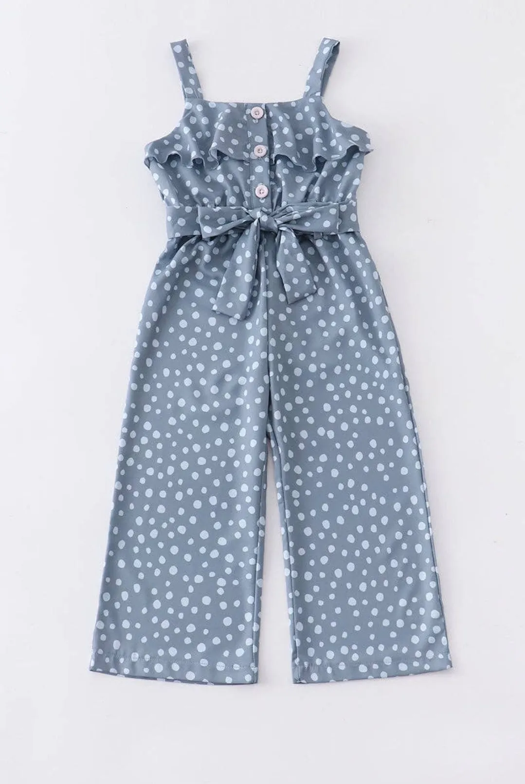 Girls Slate Blue Ruffle Strap Jumpsuit