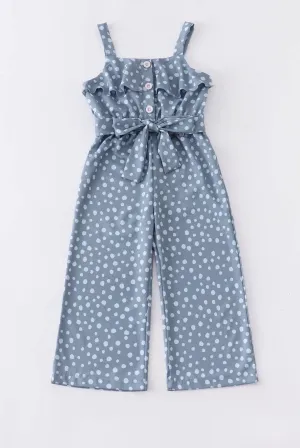 Girls Slate Blue Ruffle Strap Jumpsuit