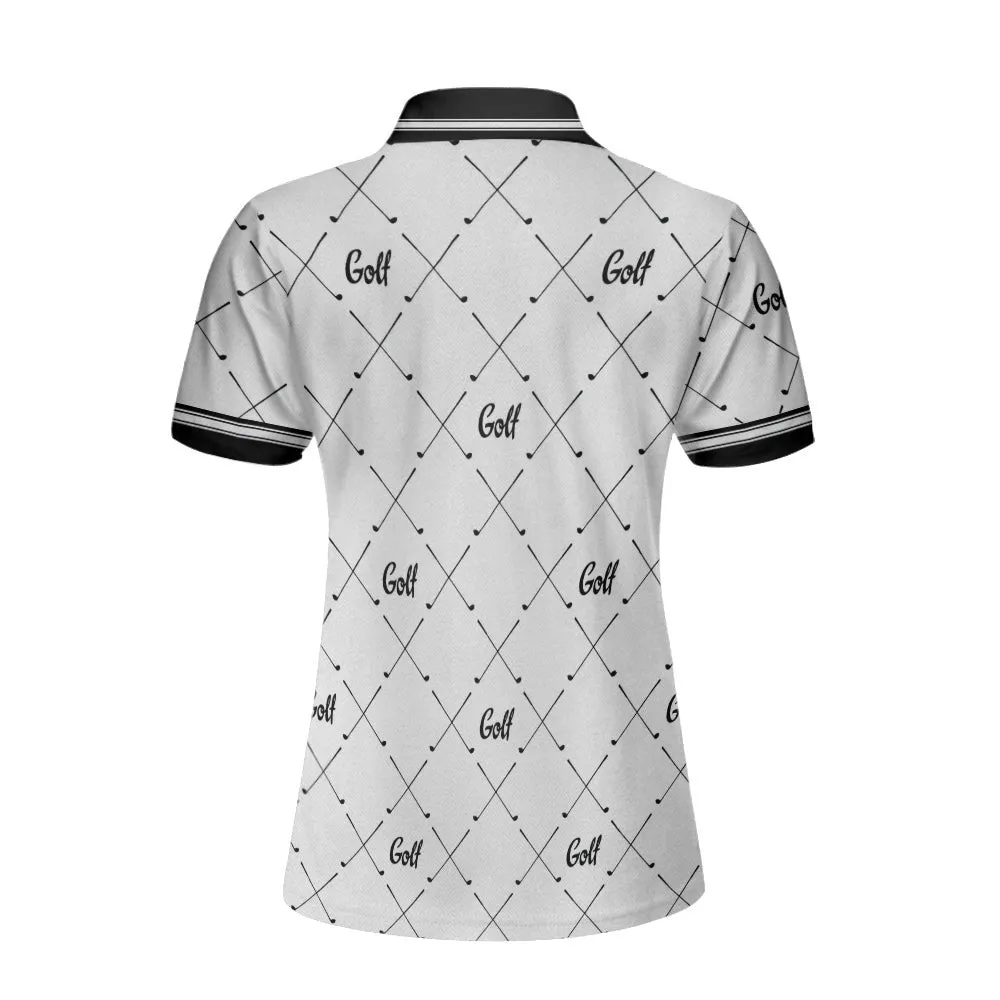 Golf In Black And White With Simple Golf Clubs Pattern Women Polo Shirt
