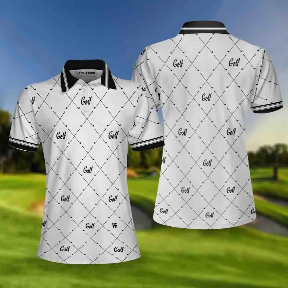 Golf In Black And White With Simple Golf Clubs Pattern Women Polo Shirt