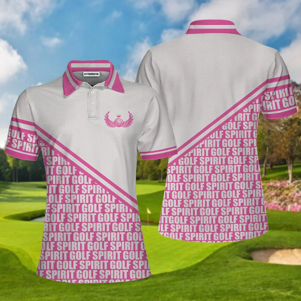 Golf Spirit In White And Pink Golf Women Polo Shirt