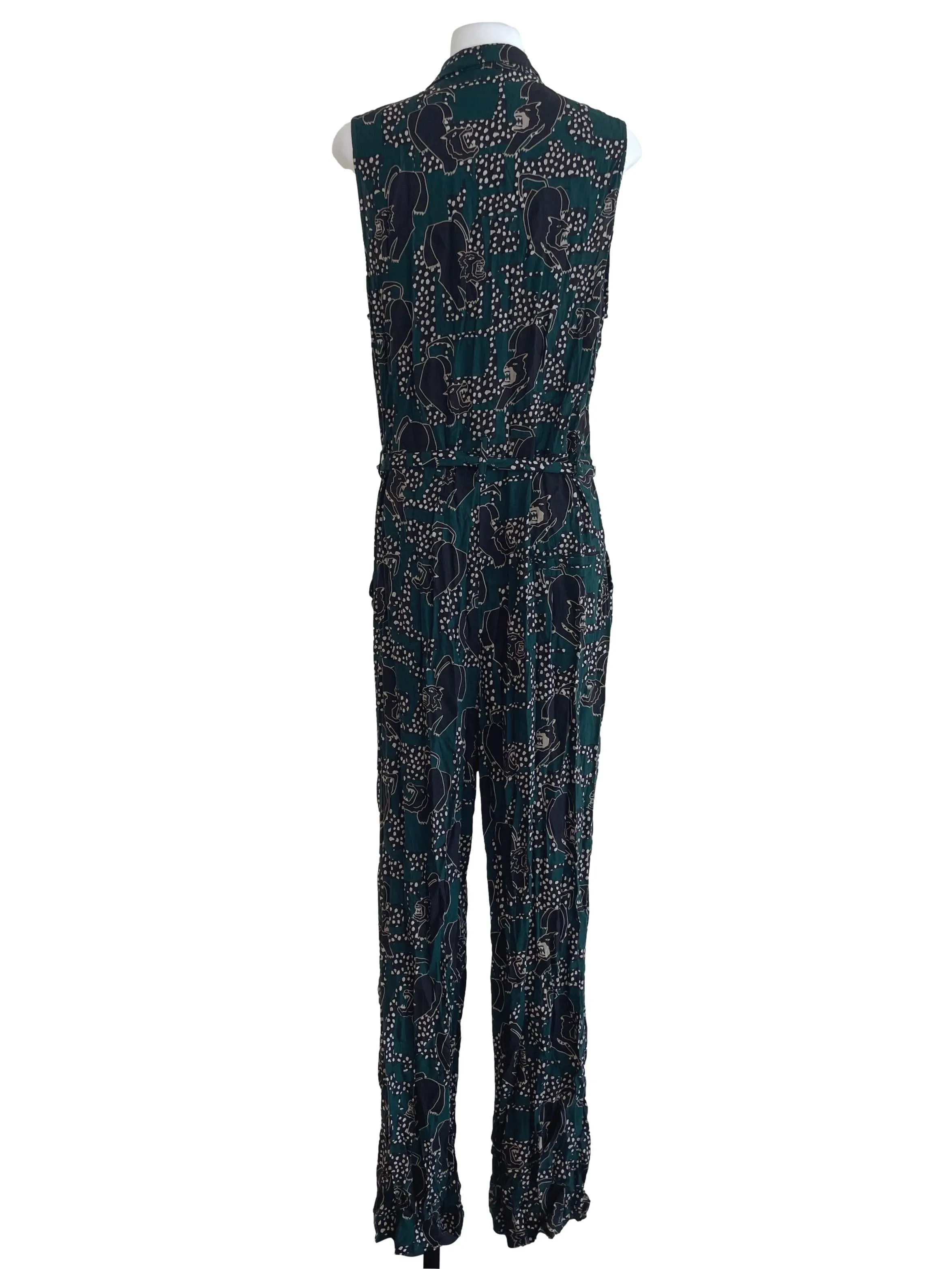 Green Floral Sleeveless Jumpsuit
