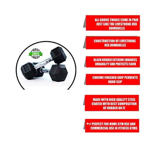 Hexa Fitness Hex Dumbbells (5 kg X 2) 10 kg Set, Fitness Heavy Duty Solid Caste Iron and Rubber Coated Material