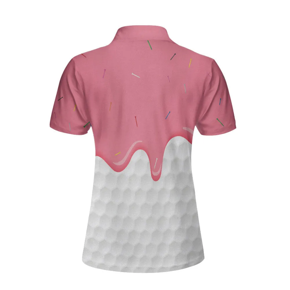 Ice Cream Melting On Golf Ball Cone V2 Golf Short Sleeve Women Polo Shirt, White And Pink Women Golf Shirt