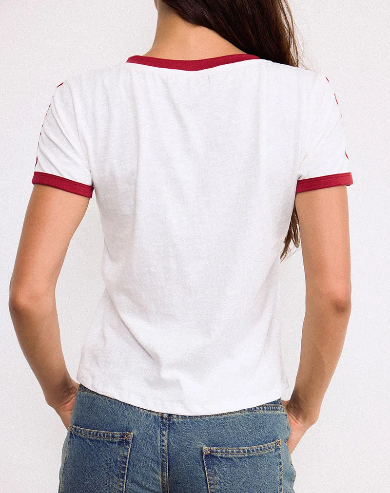 Janan Top in Off White with Adrenaline Red Binding