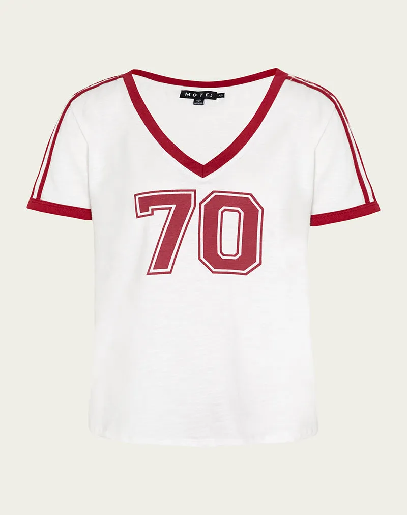 Janan Top in Off White with Adrenaline Red Binding