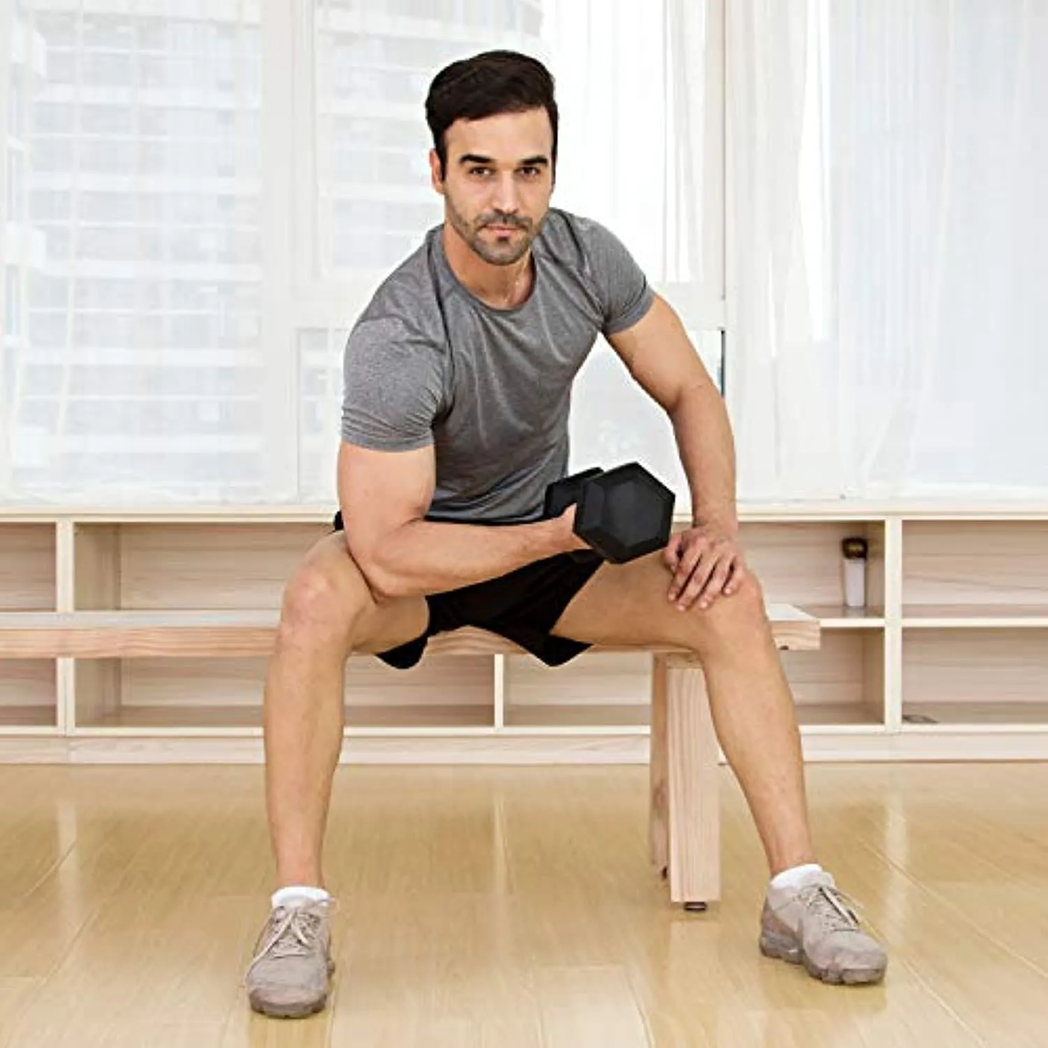 JFIT Rubber Hex Dumbbell 40 LB Single - Hex Shaped Heads to Prevent Rolling and Injury - Ergonomic Hand Weights for Exercise, Therapy, Building Muscle, Strength and Weight Training