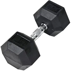 JFIT Rubber Hex Dumbbell 40 LB Single - Hex Shaped Heads to Prevent Rolling and Injury - Ergonomic Hand Weights for Exercise, Therapy, Building Muscle, Strength and Weight Training