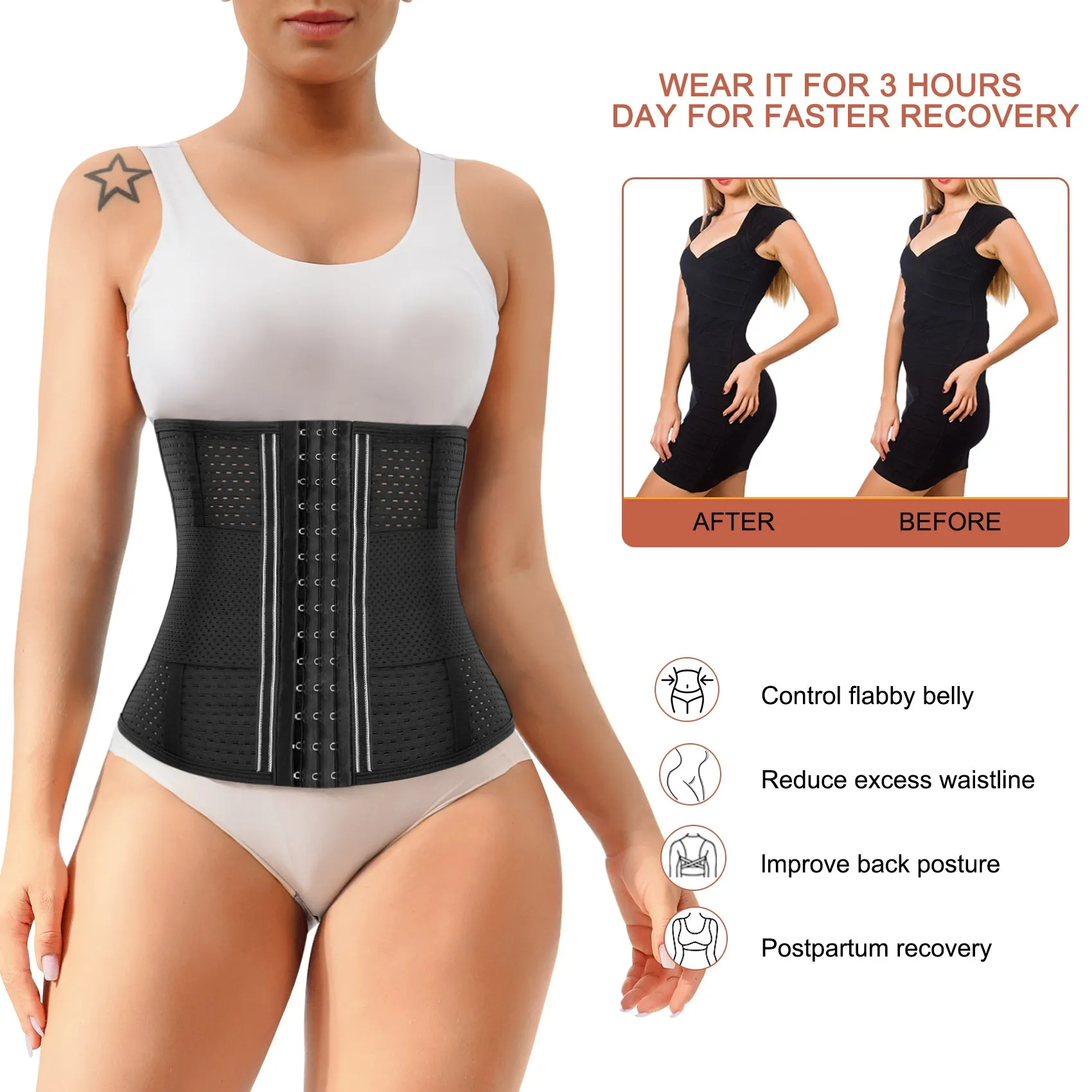 Junlan Women Workout Girdle With Control Belt