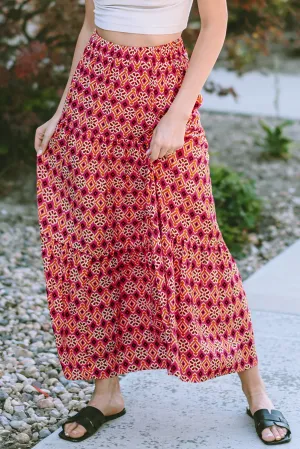 KaleaBoutique Vintage Boho Floral Print Tiered Maxi Skirt