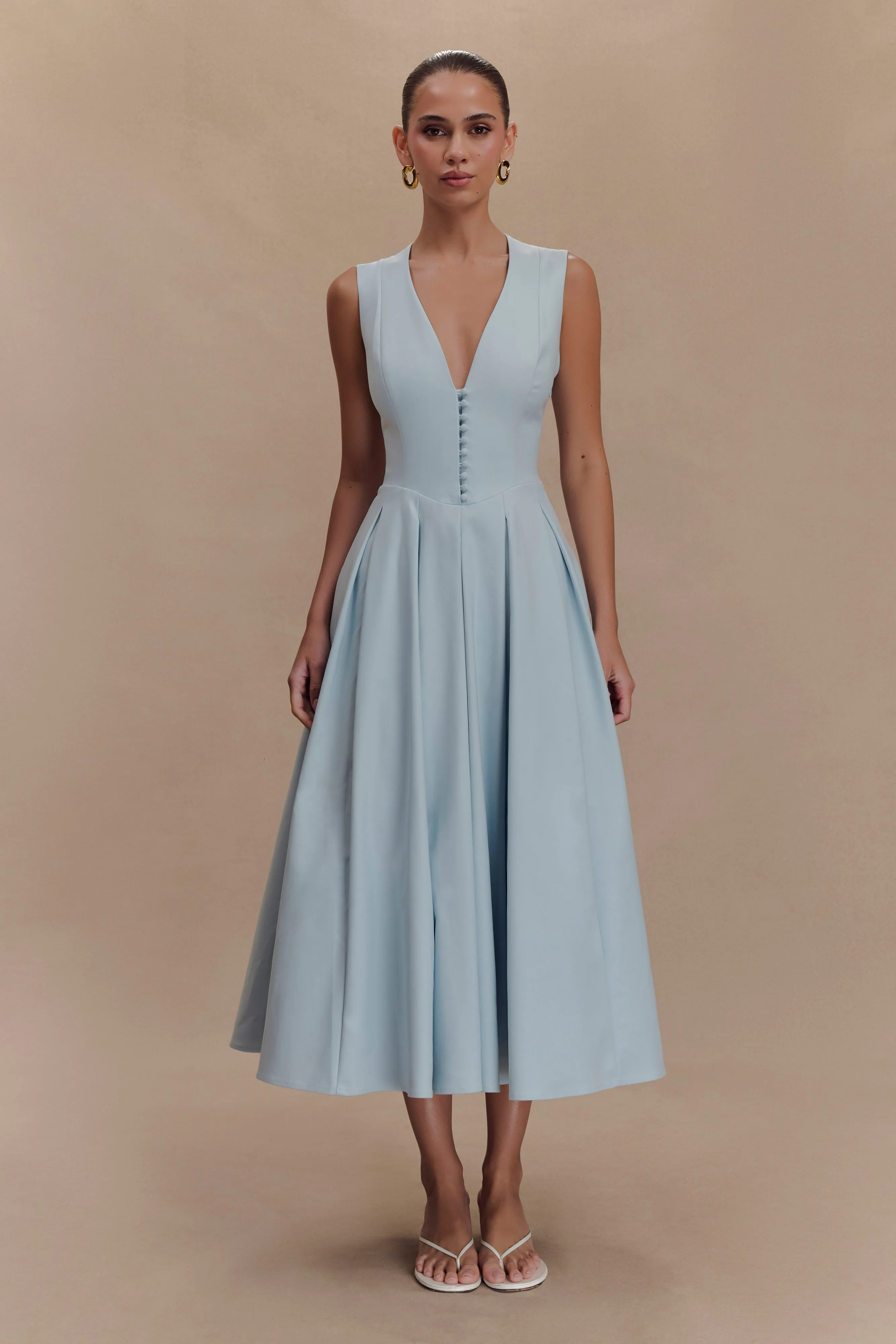 Keely Cotton Sleeveless Midi Dress - Sky Blue