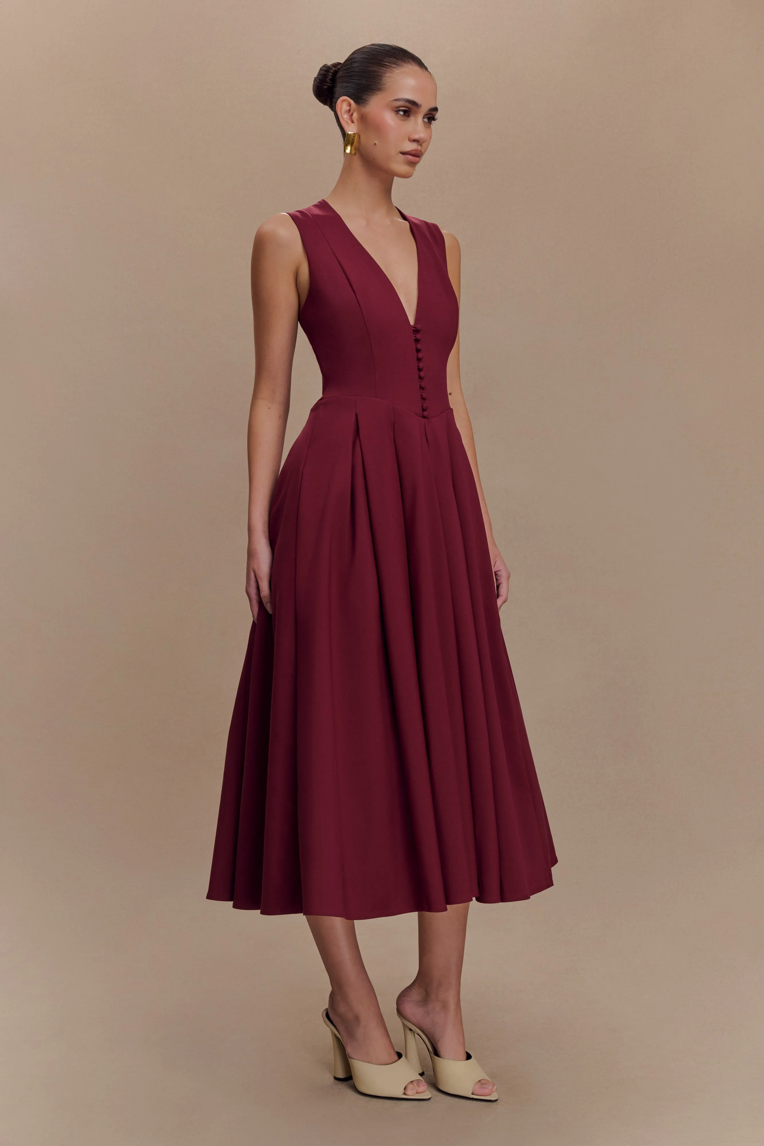 Keely Cotton Sleeveless Midi Dress - Wine