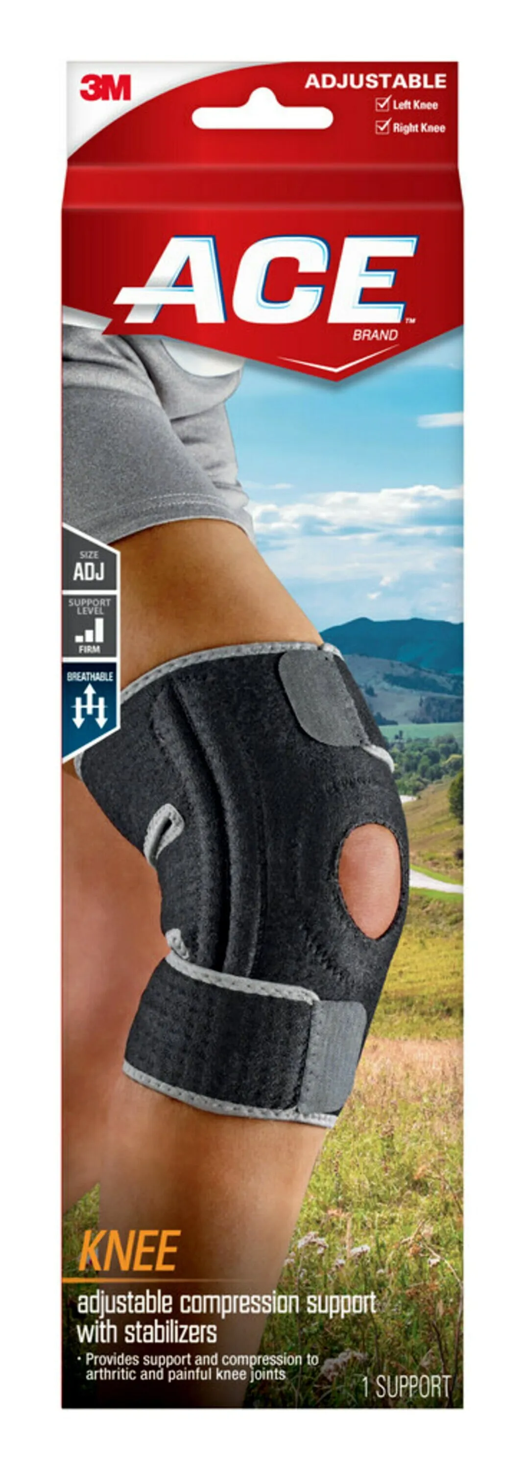 Knee Brace W/ Side Stabilizers, Easy-to-Use, Breathable