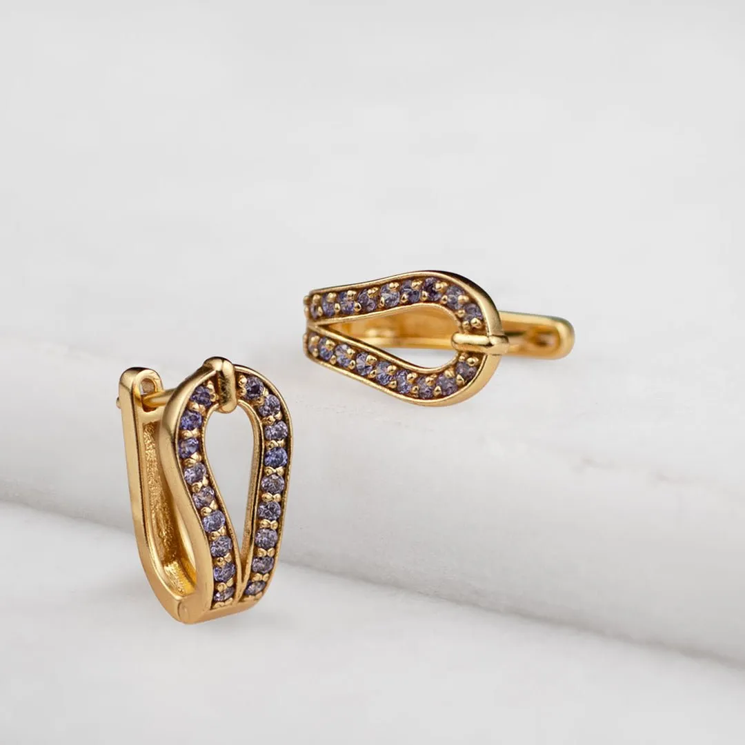 Levade - Moissanite Violet Stone 14K Gold vermeil Horseshoe Earring