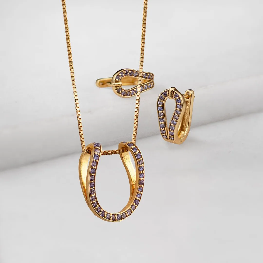Levade - Moissanite Violet Stone 14K Gold vermeil Horseshoe Earring