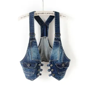 LVSANW Korean Autumn Sling Denim Vest Women Vintage Blue Waistcoat Sleeveless Jacket Coat Moto & Biker Slim Short Jeans Vests Female