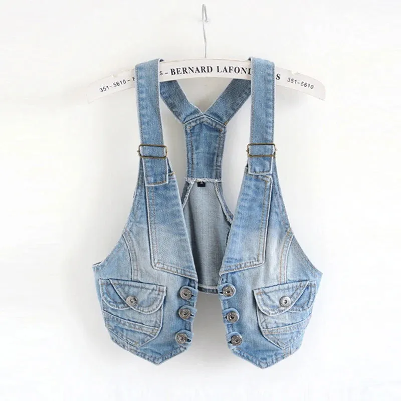 LVSANW Korean Autumn Sling Denim Vest Women Vintage Blue Waistcoat Sleeveless Jacket Coat Moto & Biker Slim Short Jeans Vests Female
