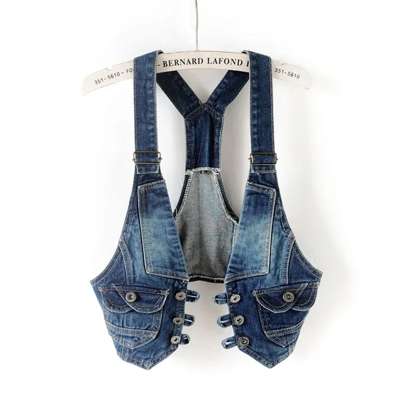 LVSANW Korean Autumn Sling Denim Vest Women Vintage Blue Waistcoat Sleeveless Jacket Coat Moto & Biker Slim Short Jeans Vests Female