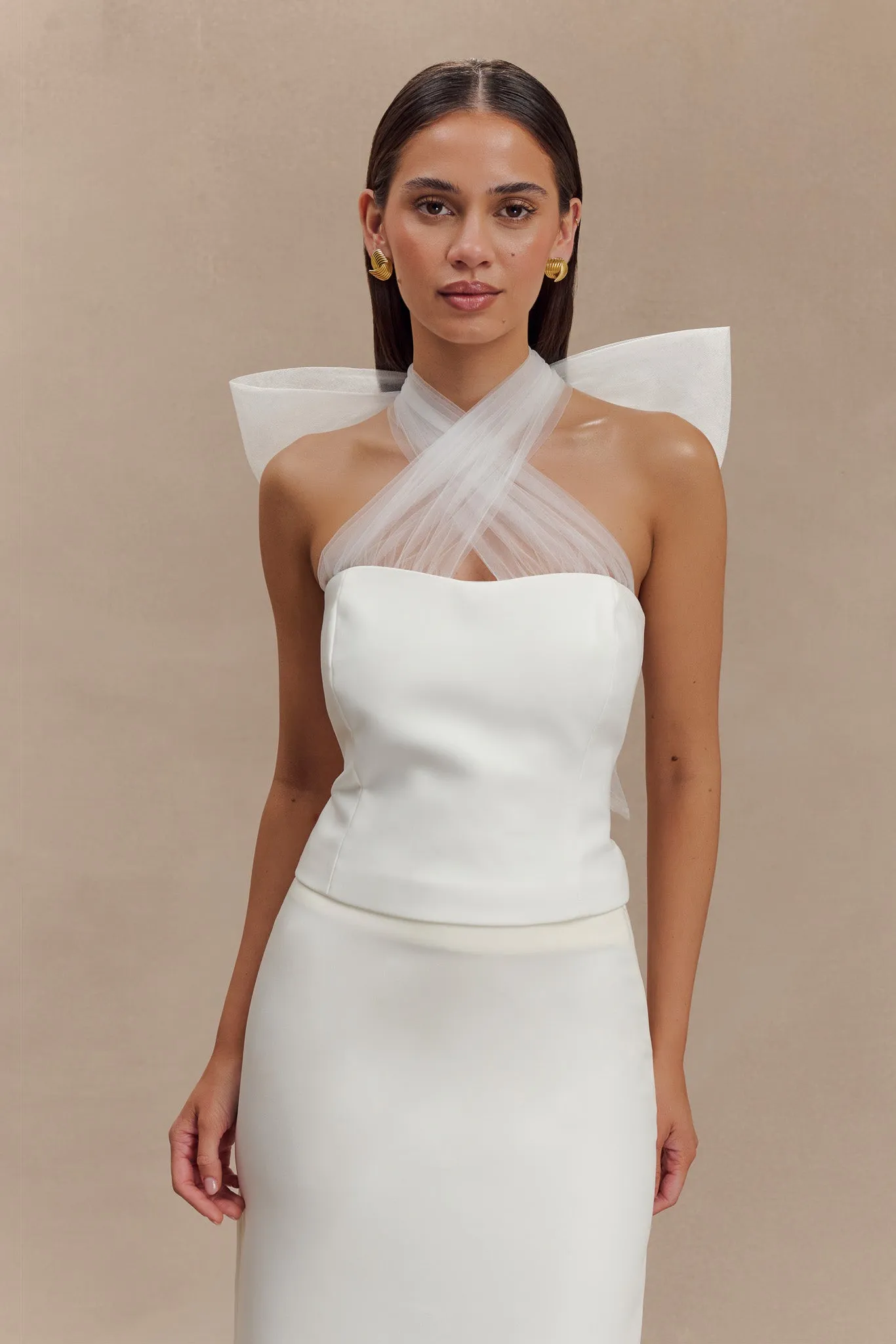 Maryam Tulle Bow Top - White
