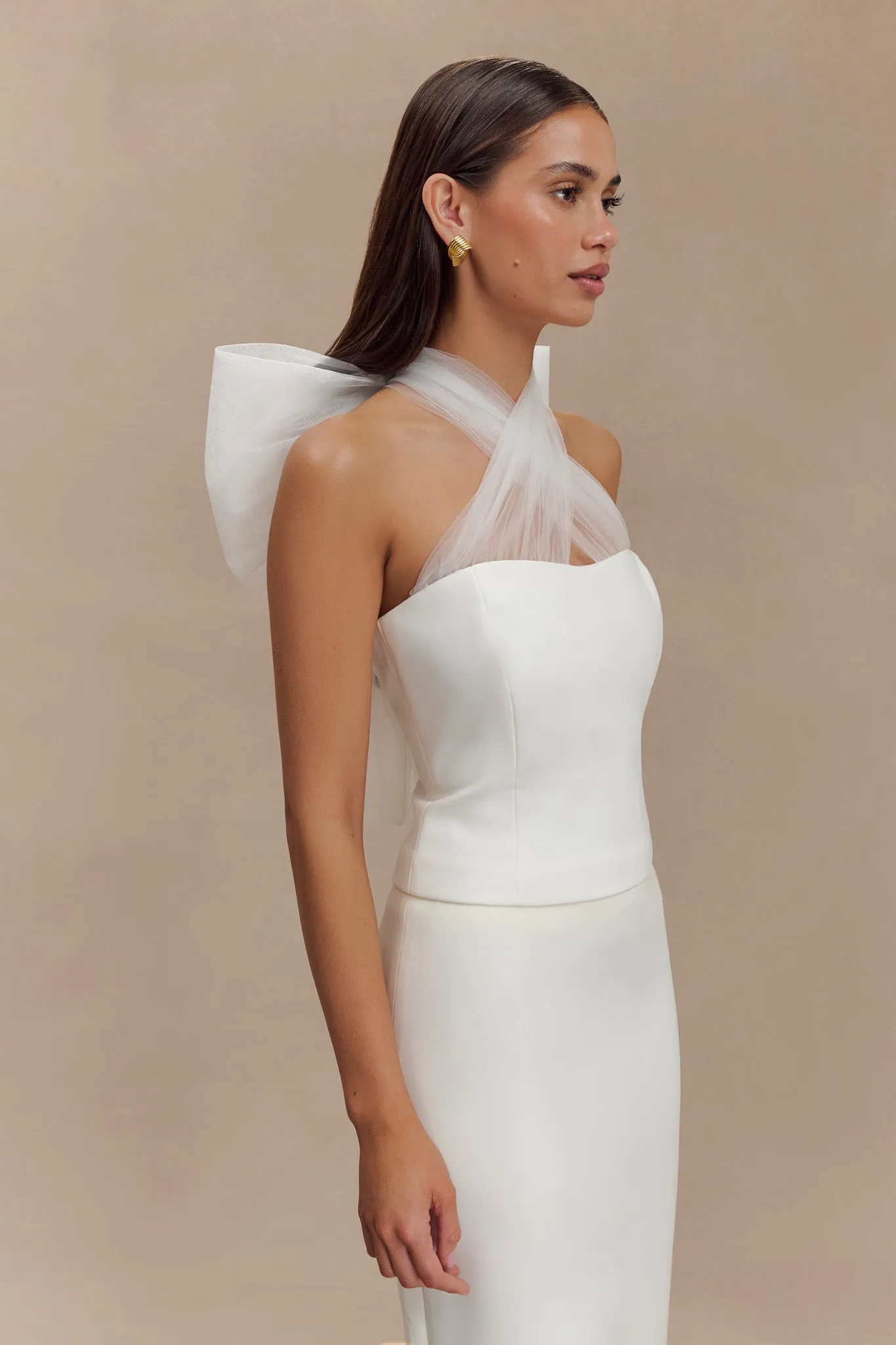 Maryam Tulle Bow Top - White