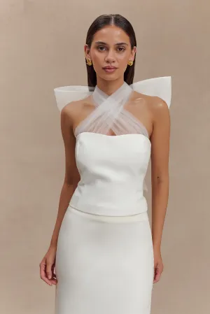 Maryam Tulle Bow Top - White
