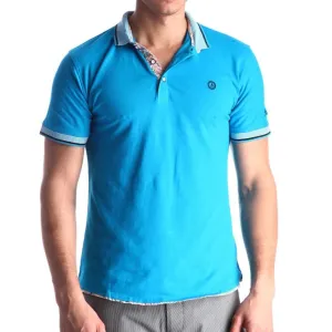 Men's Blue - Paisley Turkey Slim Fit Mesh Polo Shirt ( Size - Only XS )