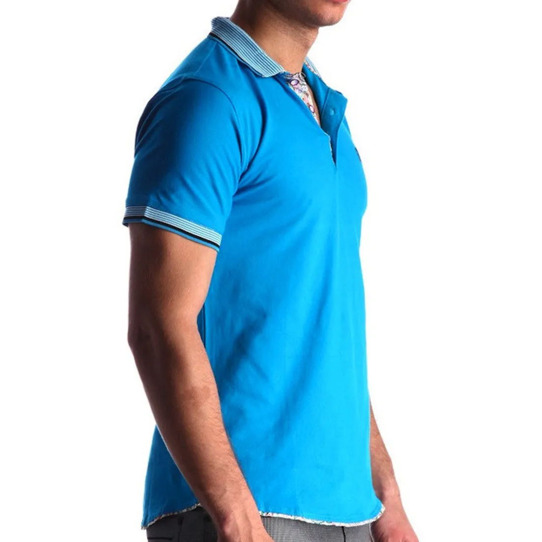 Men's Blue - Paisley Turkey Slim Fit Mesh Polo Shirt ( Size - Only XS )