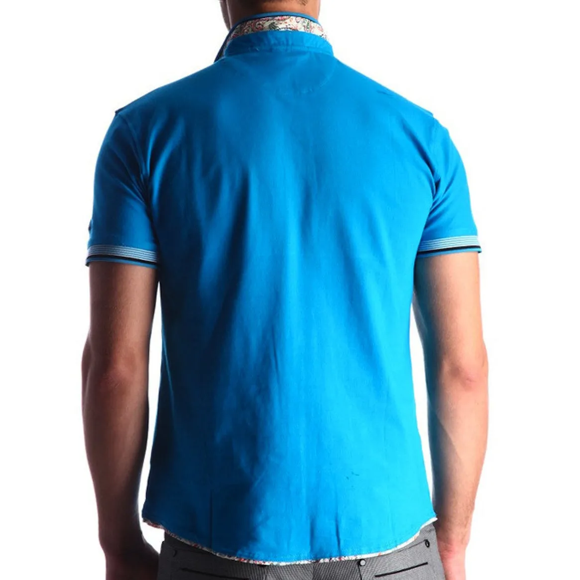 Men's Blue - Paisley Turkey Slim Fit Mesh Polo Shirt ( Size - Only XS )