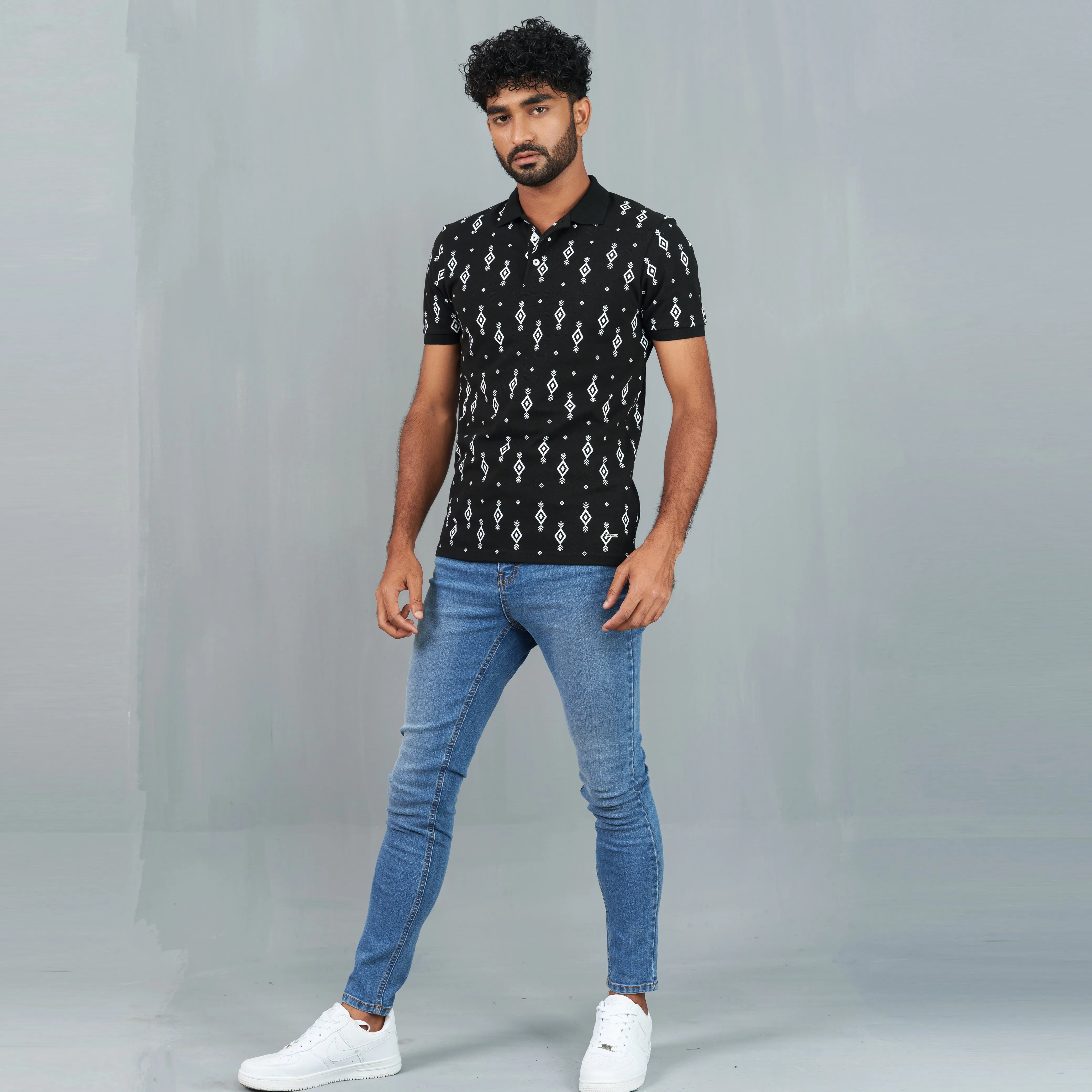 Mens Classic Black Print Polo