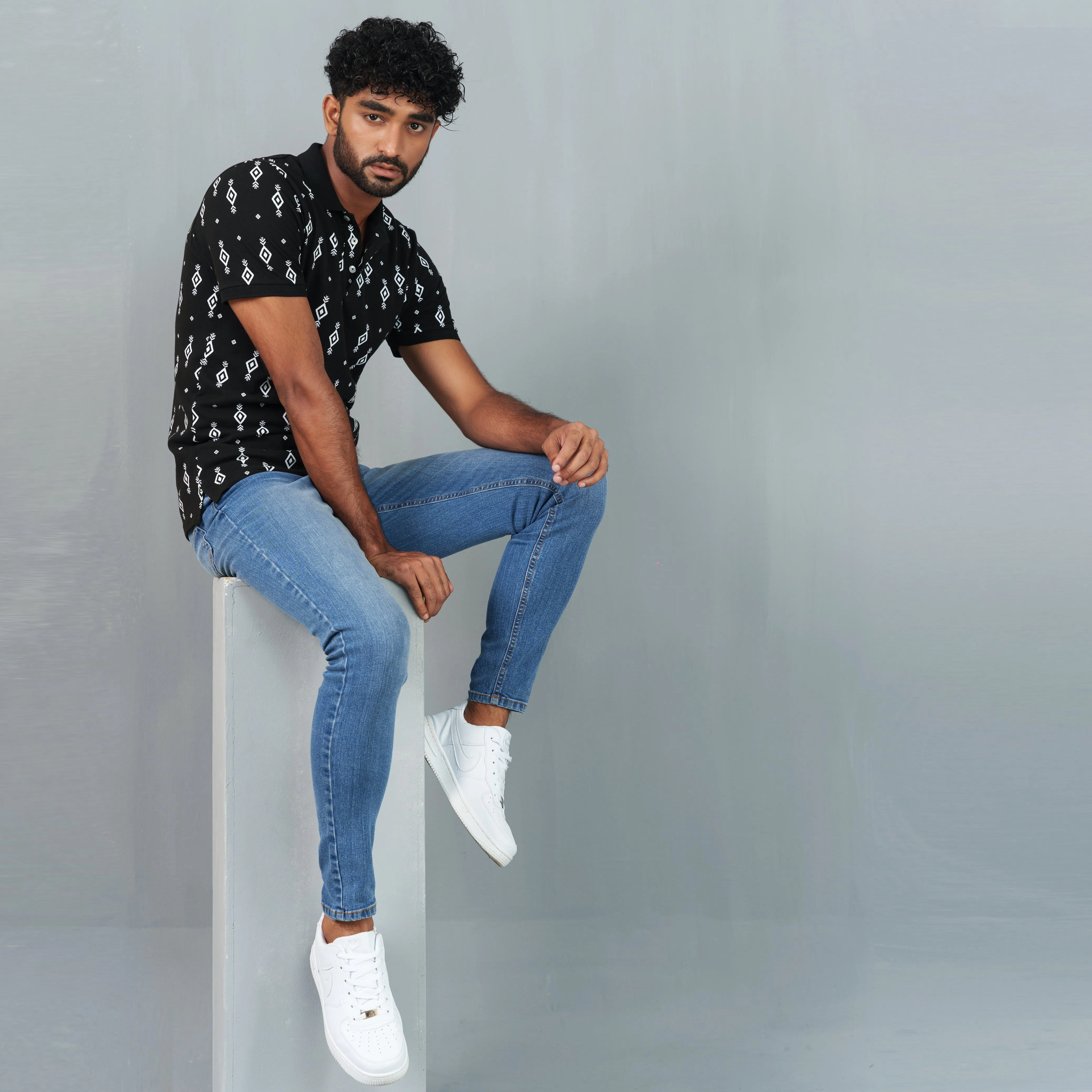 Mens Classic Black Print Polo