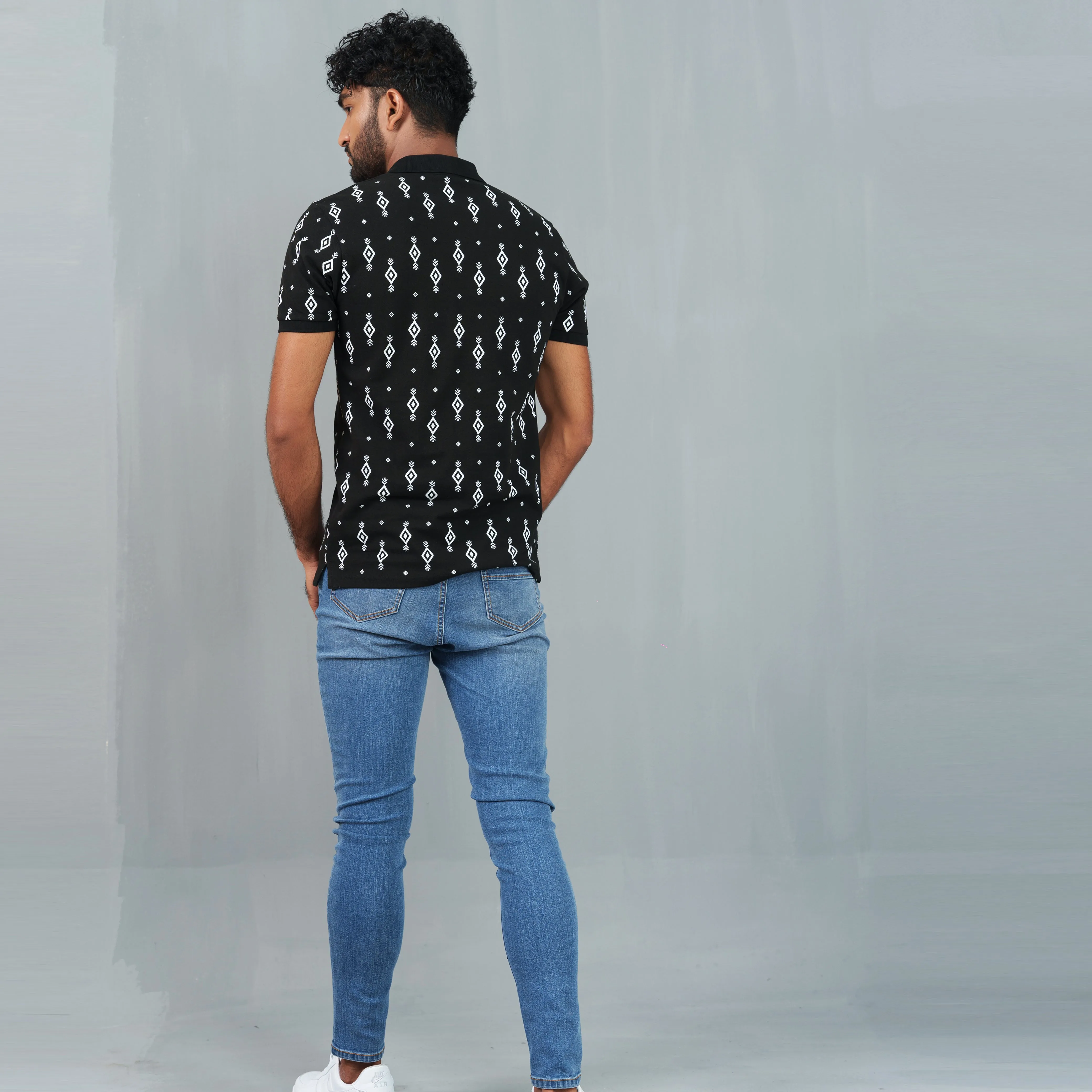 Mens Classic Black Print Polo