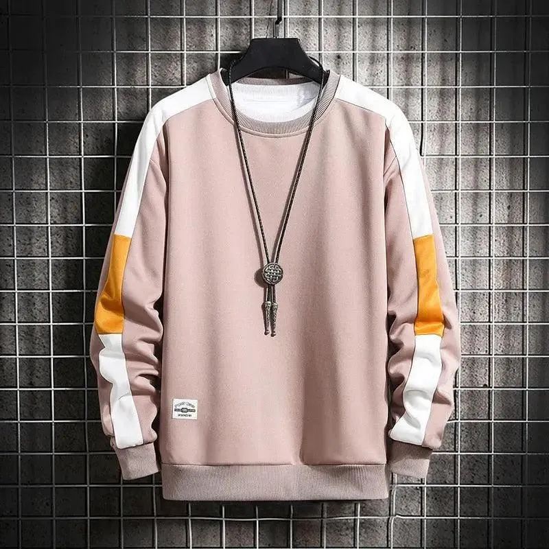 Modern Long Sleeve Sweatshirts Men New Fashion Color Casual Mens Casual O-Neck Patchwork Sweatshirt For Young Men Men Sweatshirt Streetwear Loose Solid Patchwork Pullover Sweatshirt