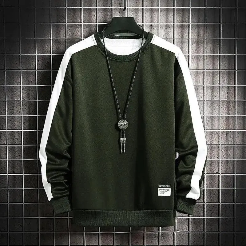 Modern Long Sleeve Sweatshirts Men New Fashion Color Casual Mens Casual O-Neck Patchwork Sweatshirt For Young Men Men Sweatshirt Streetwear Loose Solid Patchwork Pullover Sweatshirt