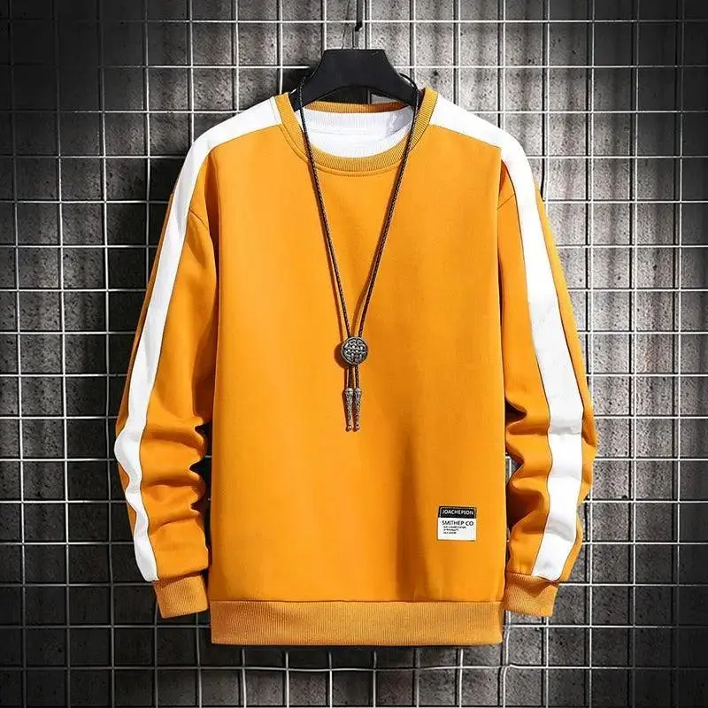 Modern Long Sleeve Sweatshirts Men New Fashion Color Casual Mens Casual O-Neck Patchwork Sweatshirt For Young Men Men Sweatshirt Streetwear Loose Solid Patchwork Pullover Sweatshirt