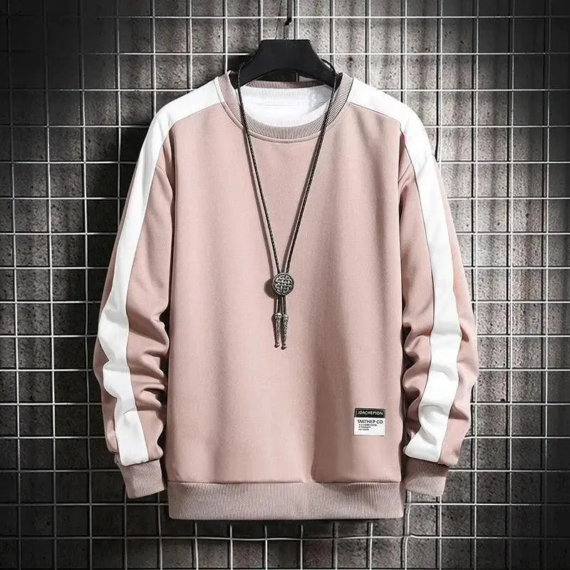 Modern Long Sleeve Sweatshirts Men New Fashion Color Casual Mens Casual O-Neck Patchwork Sweatshirt For Young Men Men Sweatshirt Streetwear Loose Solid Patchwork Pullover Sweatshirt