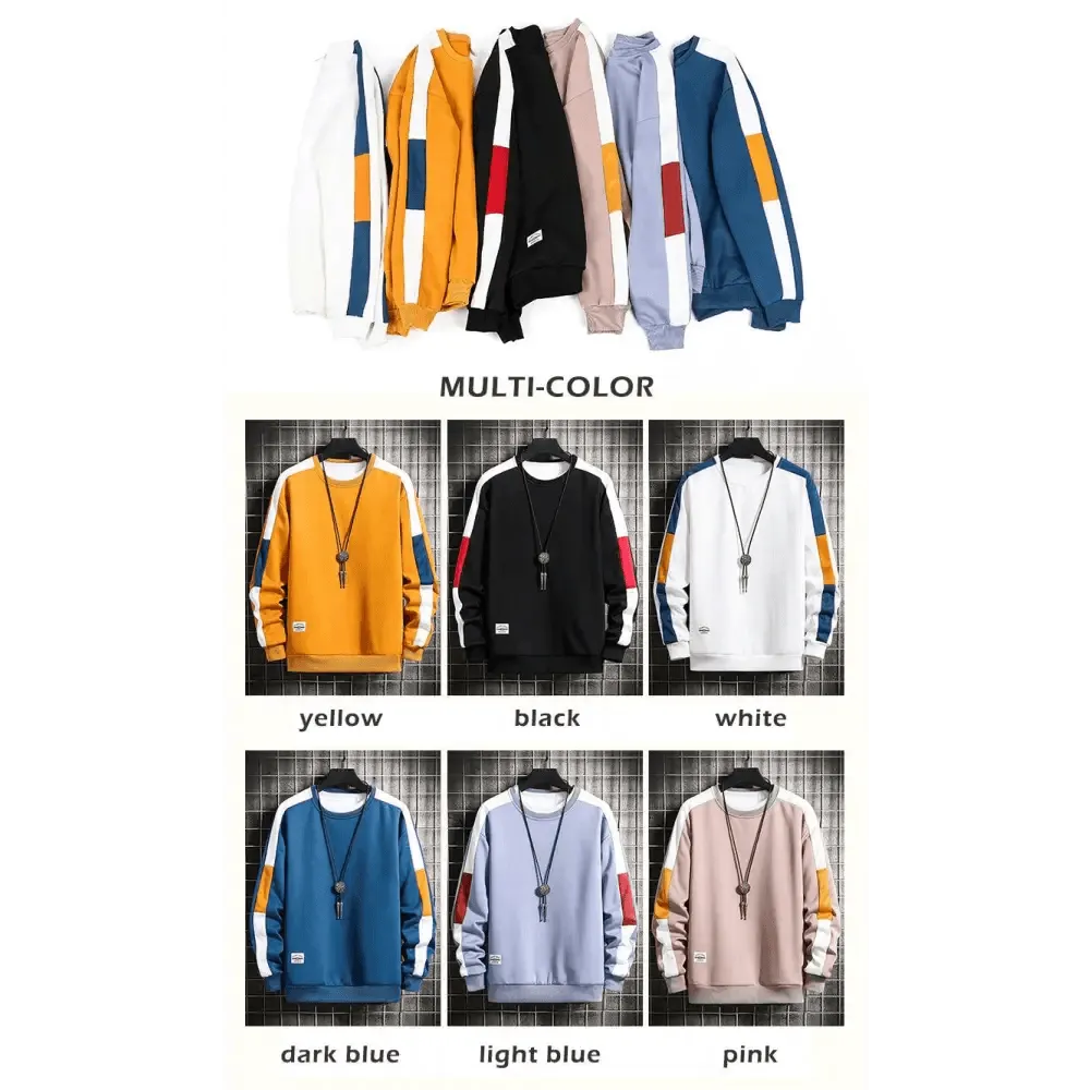 Modern Long Sleeve Sweatshirts Men New Fashion Color Casual Mens Casual O-Neck Patchwork Sweatshirt For Young Men Men Sweatshirt Streetwear Loose Solid Patchwork Pullover Sweatshirt