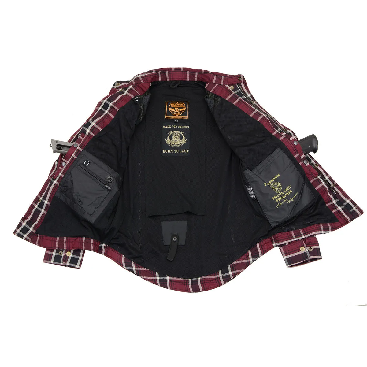 MPM1640 Men's Plaid Flannel Biker Shirt with CE Approved Armor - Reinforced w/ Aramid Fiber