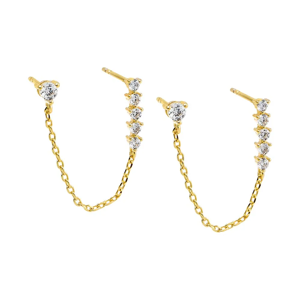 Multi CZ Chain Double Stud Earring