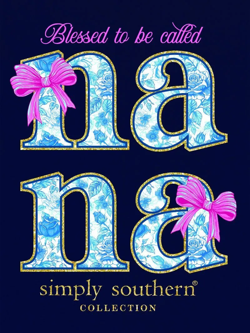 'Nana' Blue Rose & Bows Short Sleeve Tee by Simply Southern (Ships Early March)
