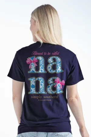'Nana' Blue Rose & Bows Short Sleeve Tee by Simply Southern (Ships Early March)