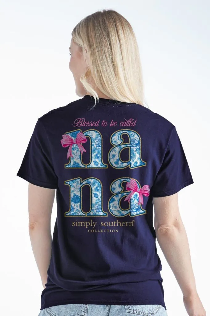 'Nana' Blue Rose & Bows Short Sleeve Tee by Simply Southern (Ships Early March)