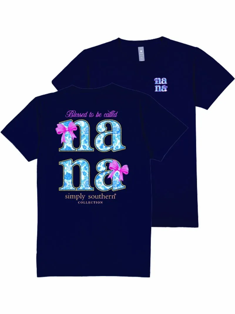 'Nana' Blue Rose & Bows Short Sleeve Tee by Simply Southern (Ships Early March)