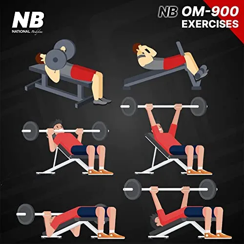 National Bodyline Adjustable Weight Bench Full Body Workout, Foldable Inclined Decline Flat Fitness Home Gym Bench without Leg Curl (Black) - Weight Limit : 400 LB