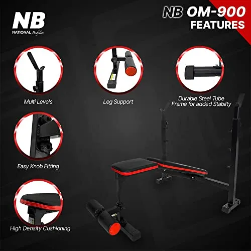National Bodyline Adjustable Weight Bench Full Body Workout, Foldable Inclined Decline Flat Fitness Home Gym Bench without Leg Curl (Black) - Weight Limit : 400 LB